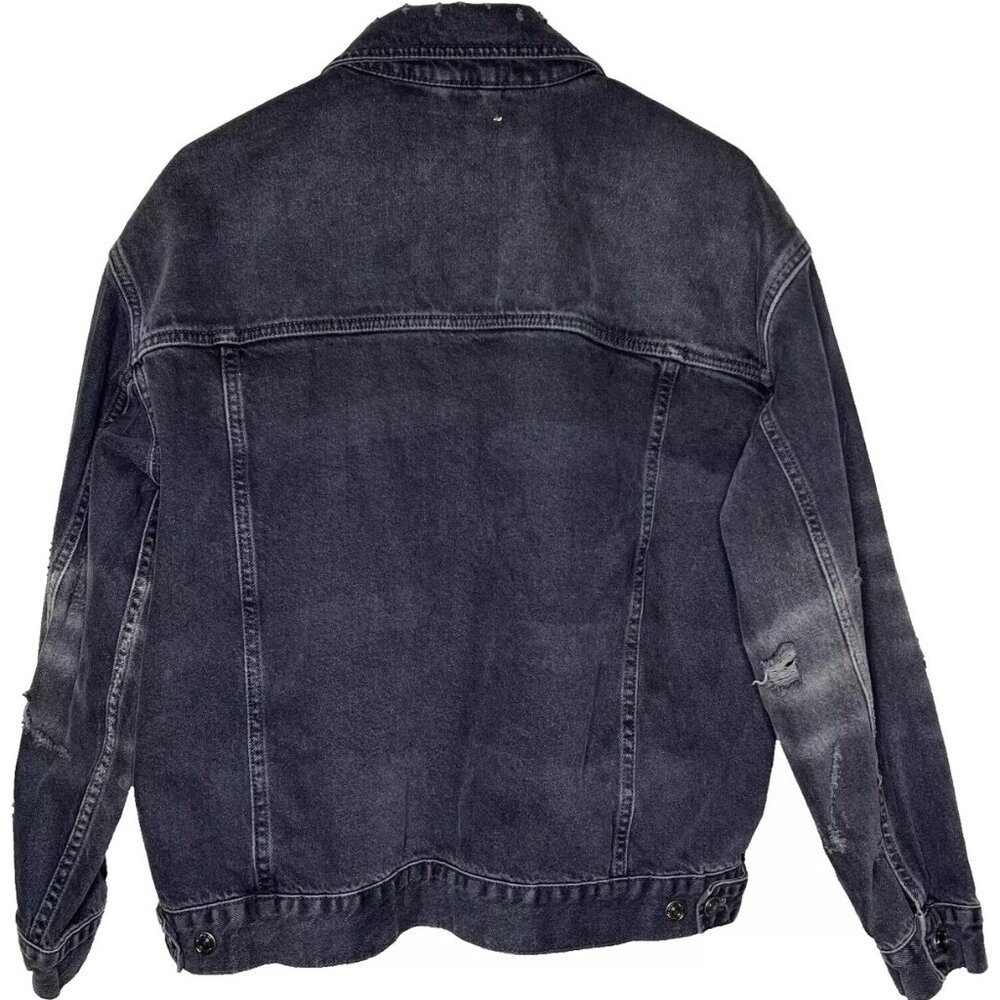 We Free People Distressed Denim Jean Jacket Oversized Y2K Streetwear Medium NWOT - Picture 5 of 10